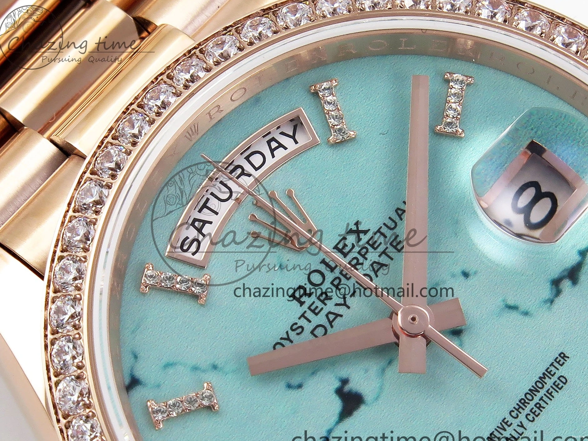 MiroTime 0321 ZipUp Day Date 36 RG TWSF Best Edition Blue Roman Diamonds Dial Diamonds Bezel on RG Bracelet A 1607